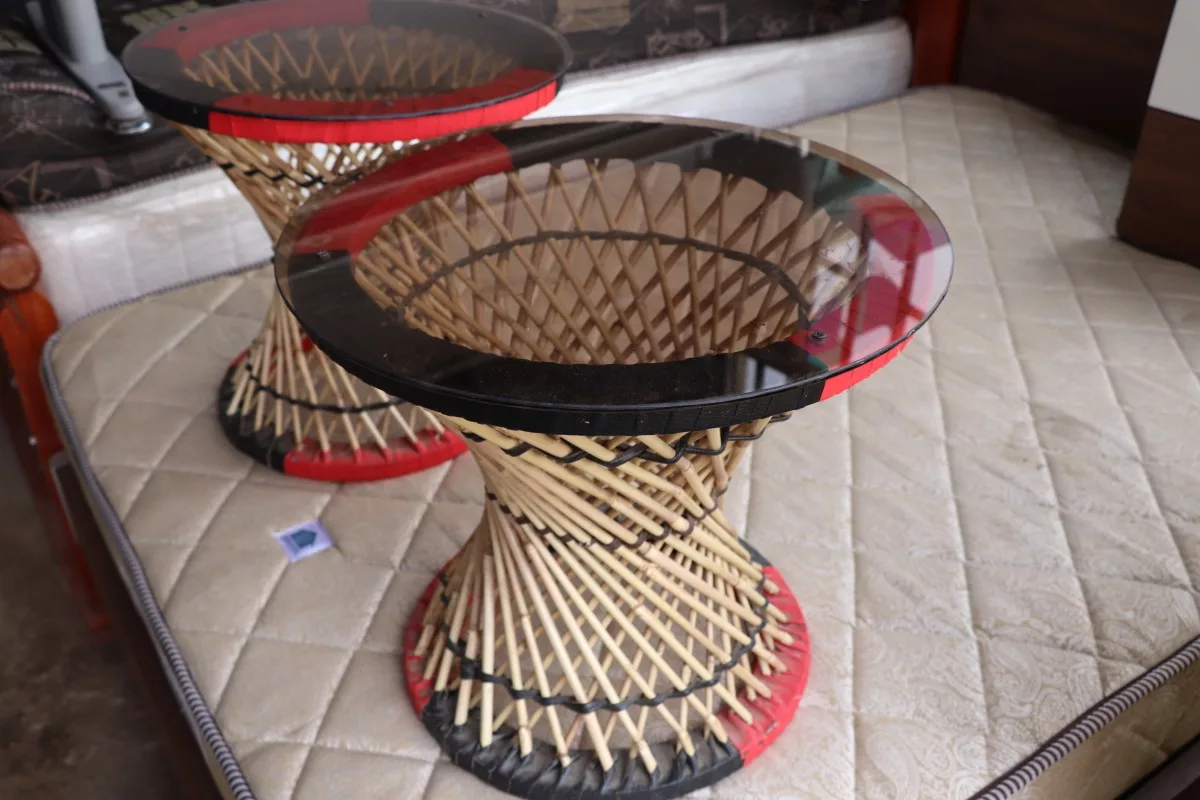 Bamboo Stools with glass top