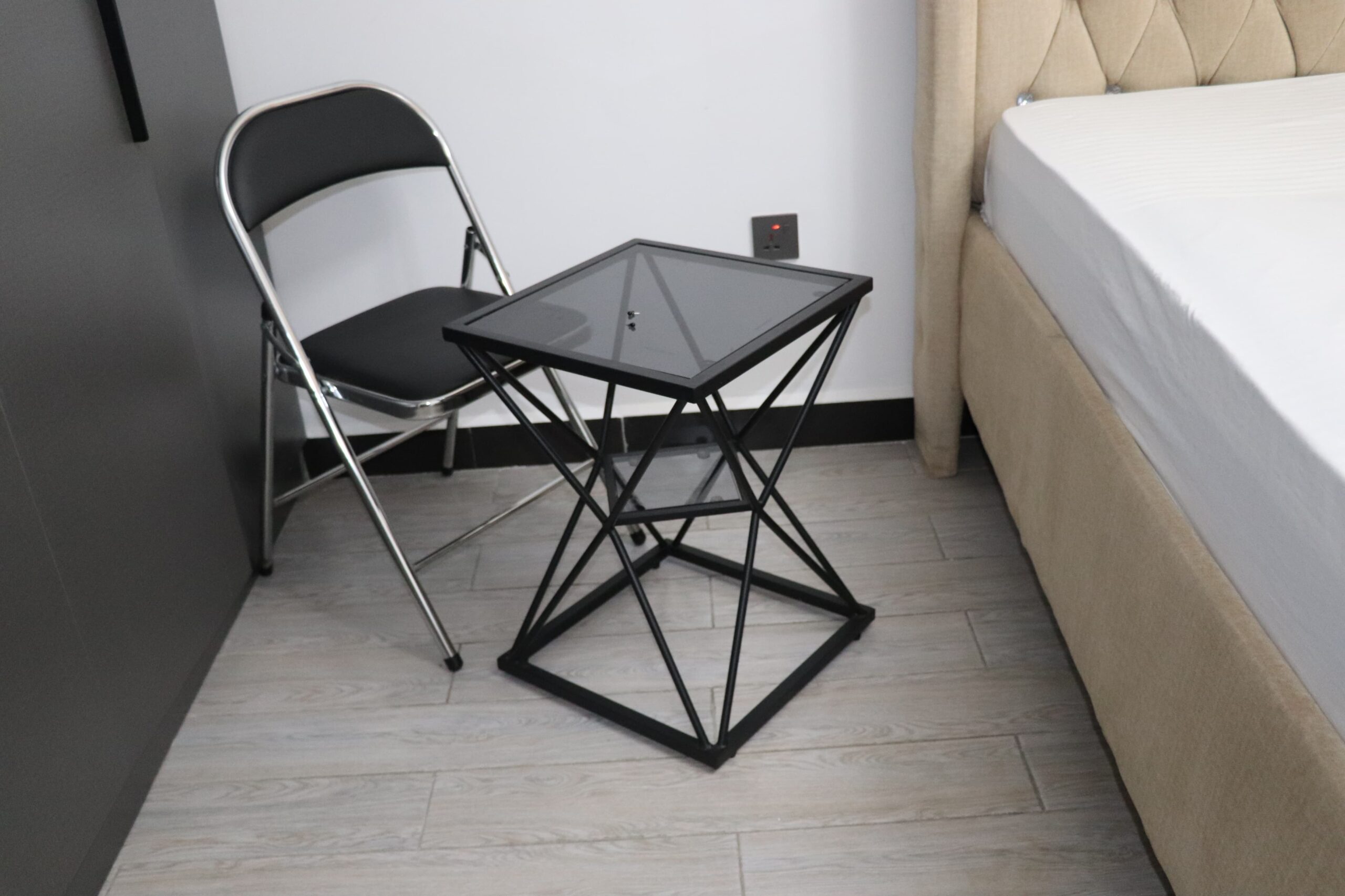 Black Tampered Glass Side Table & Chair