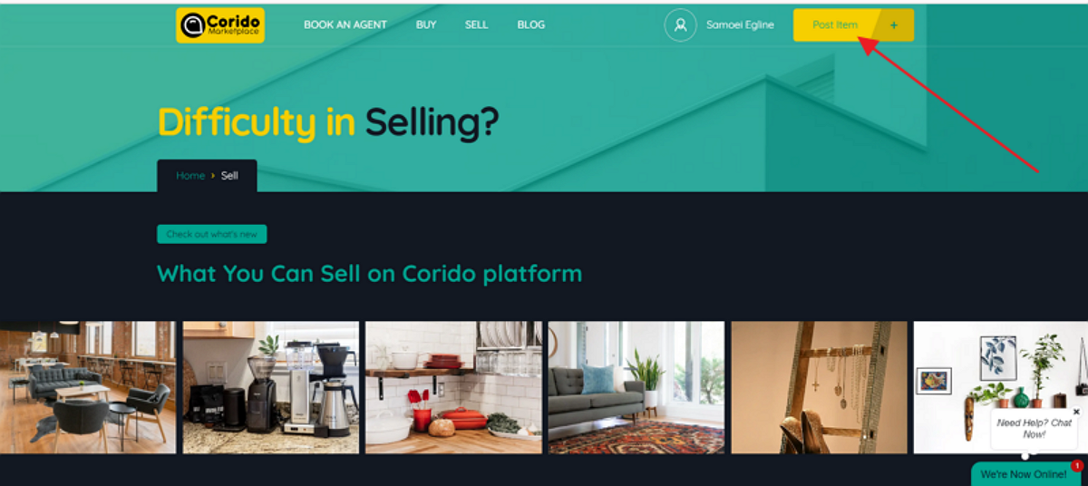 sell items on corido marketplace post item button