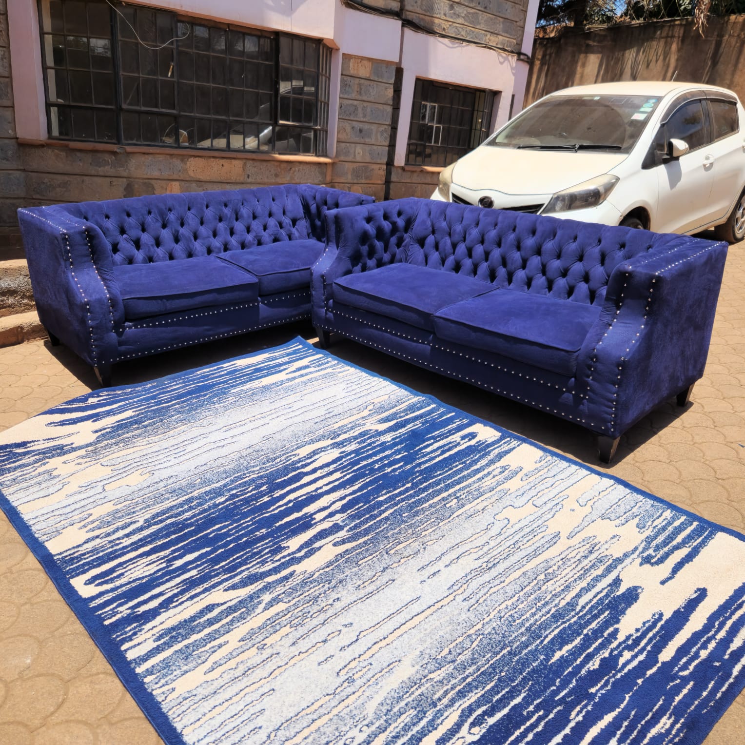 6 Seater Blue Chester Sofa Set