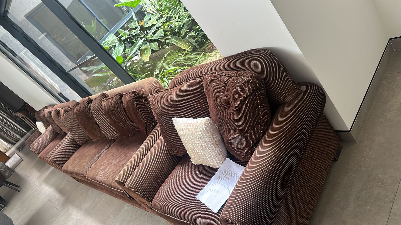 "Comfortable Brown Corduroy 3-Seater Sofa"