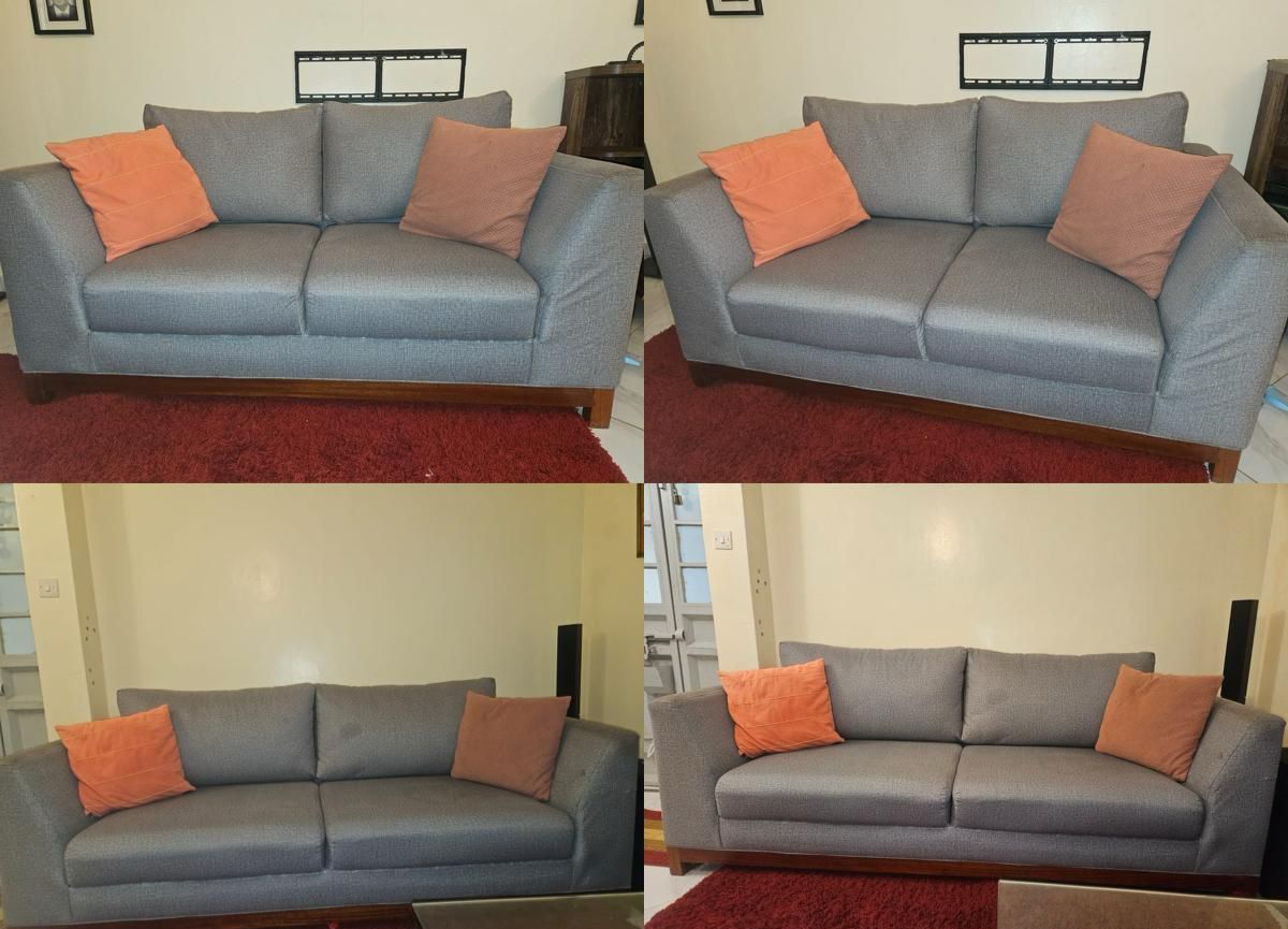 2-Seater and 3-Seater Grey Fabric Sofas.