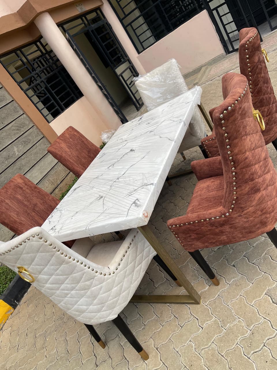 Luxury Marble Dining Table Set with Velvet Chairs 2 Luxury Marble Dining Table Set