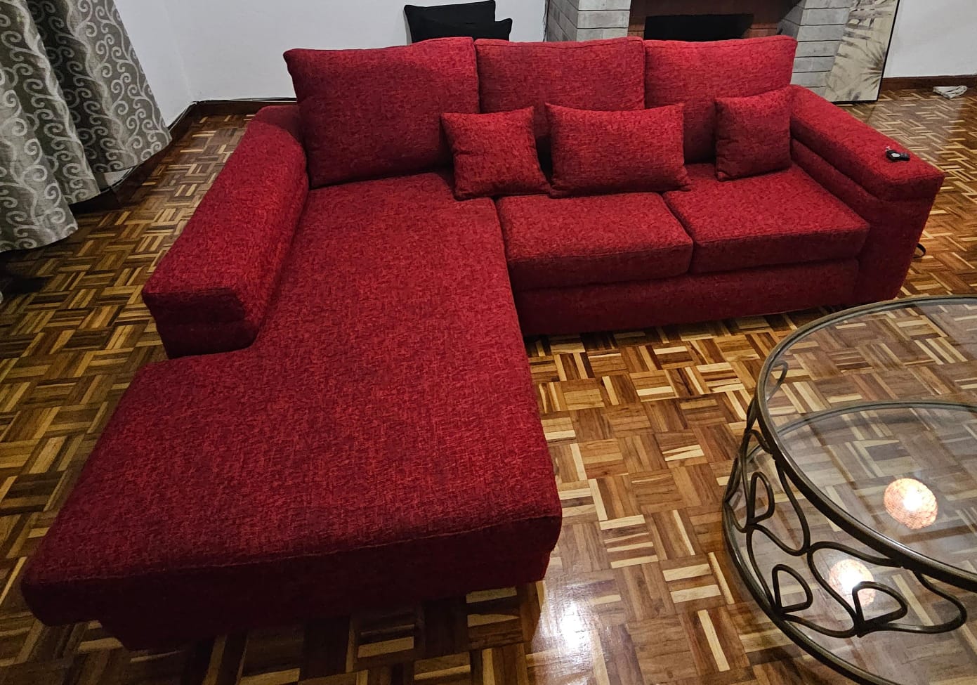 Elegant Red L-Shaped Sectional Sofa with Chaise