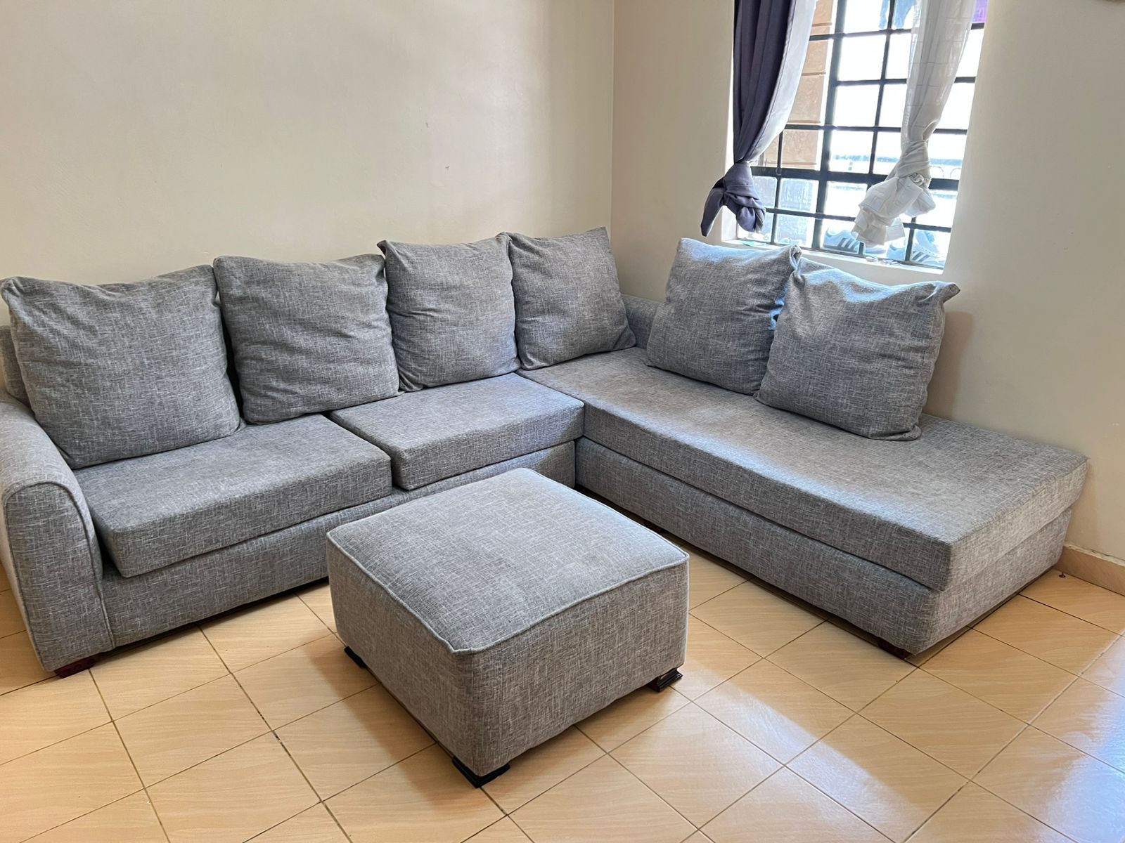 Grey 5-Seater L-Shape Sofa.