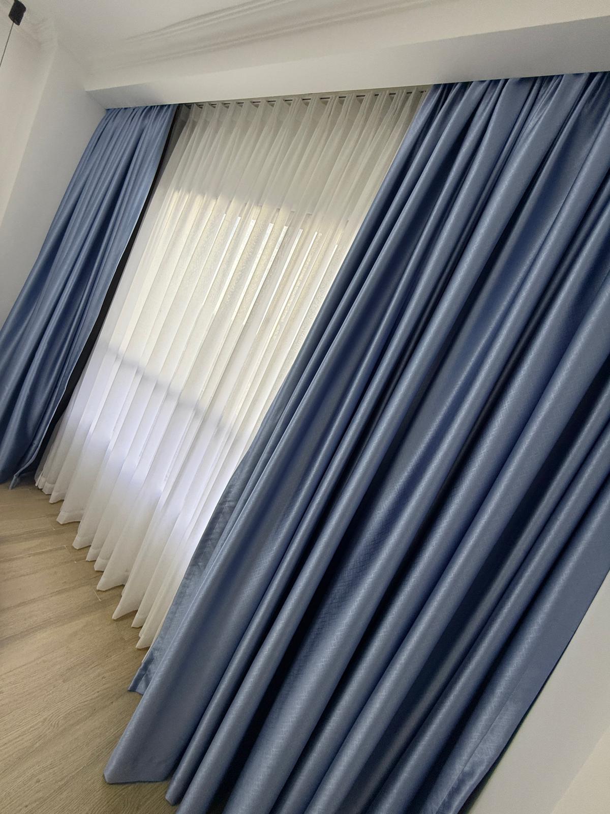 ELEGANT BLUE CURTAINS WITH WHITE SHEERS