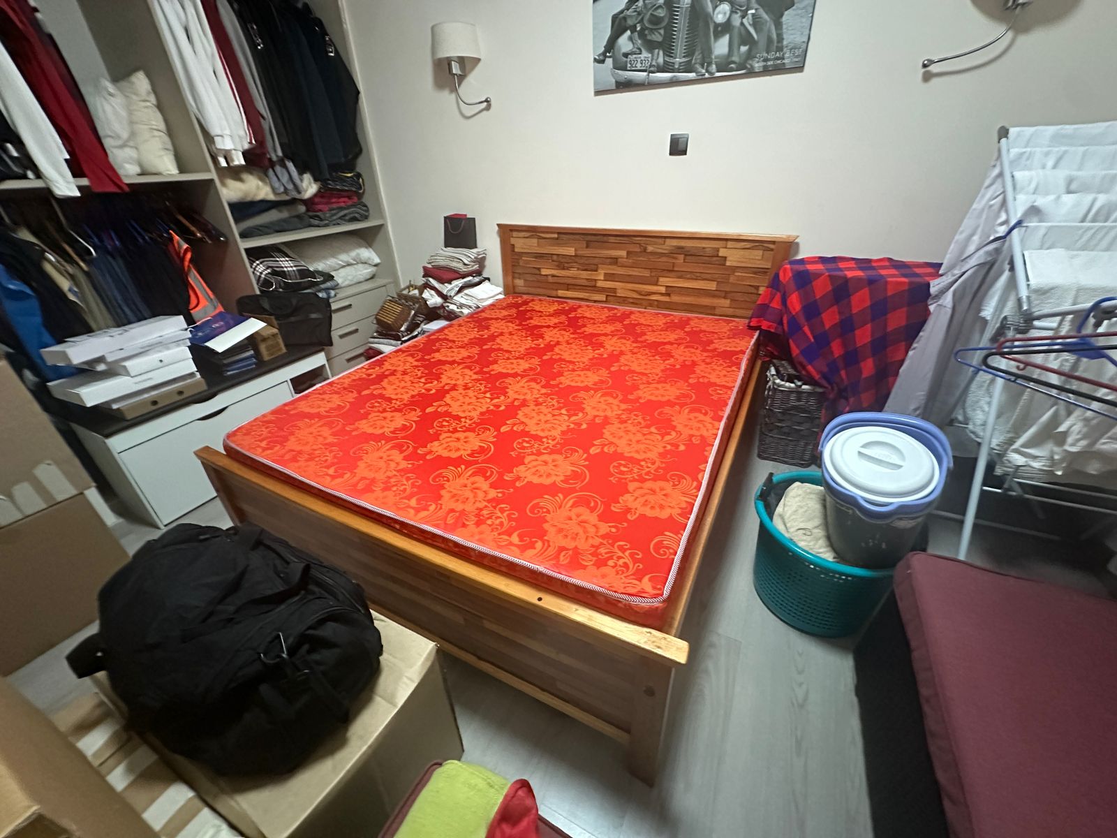 Durable Wooden Bed with Mattress
