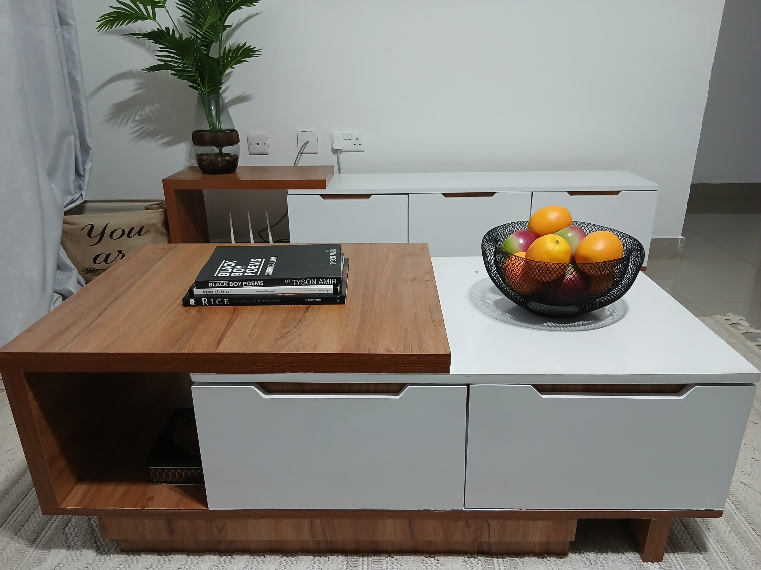 Modern White and Brown Coffee Table with Storage