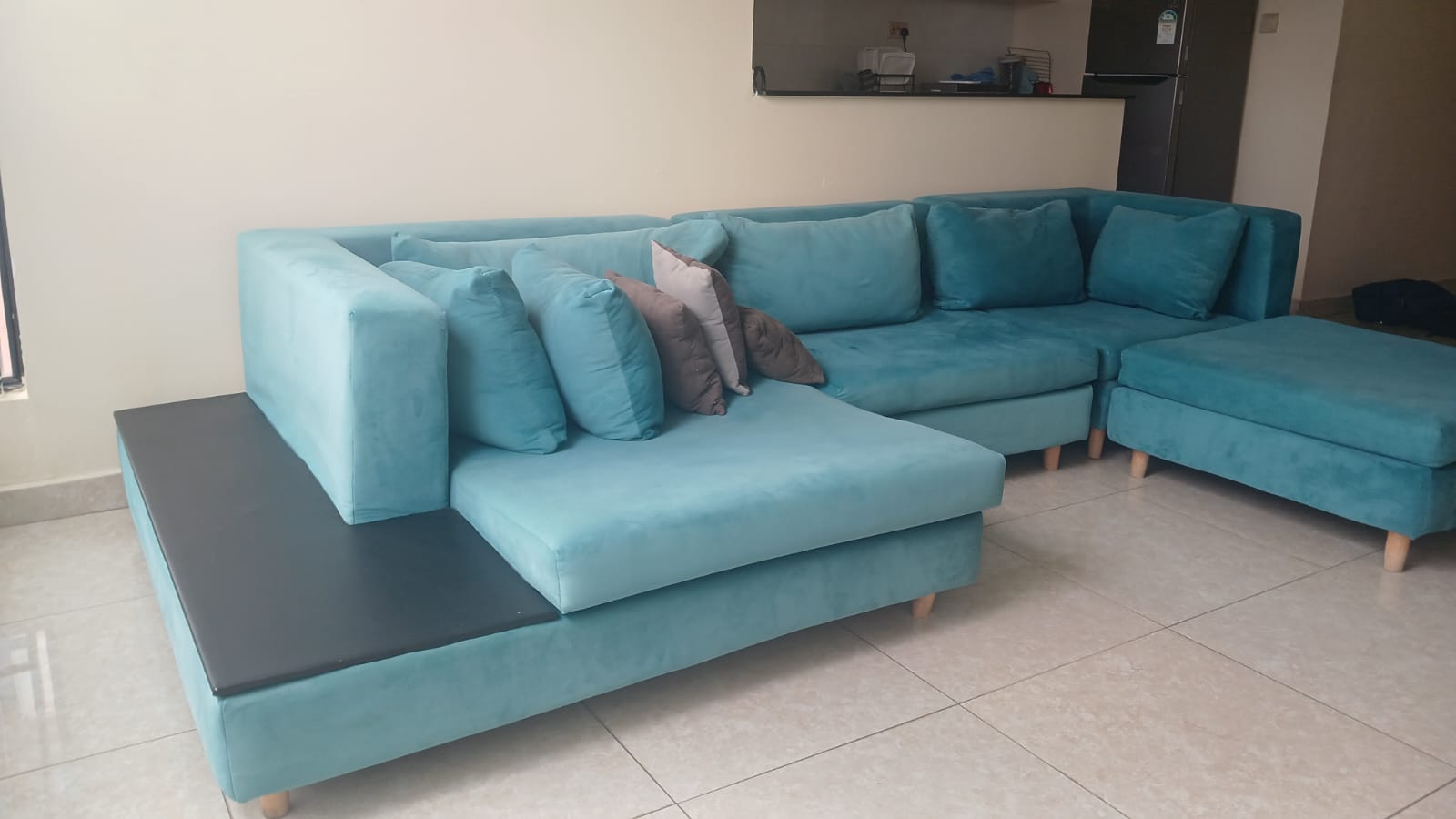 Blue 4 Seater L Shape Sofa Set