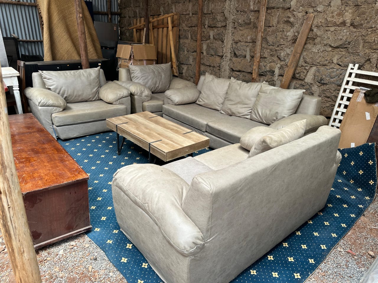 7 Seater Beige Leather Sofa Set | Corido Marketplace