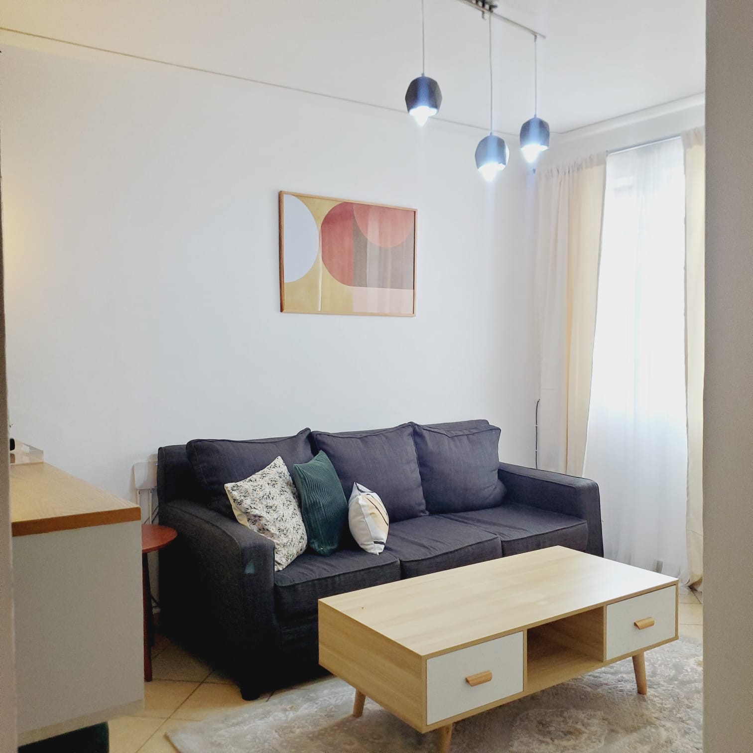 Elegant3-Seater Grey Sofa with Throw Pillows