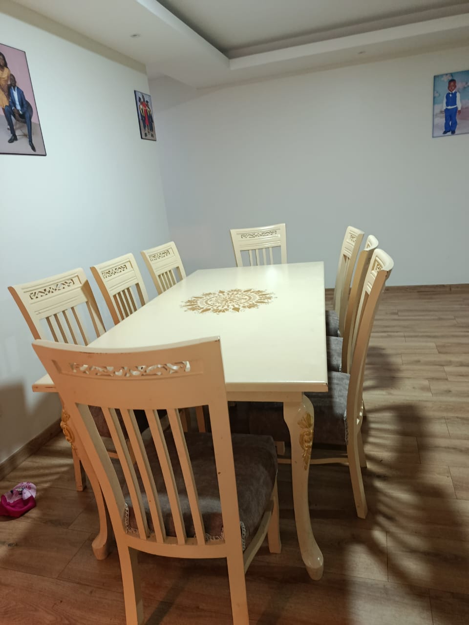 8-Seater Cream Wooden Dining Table Set