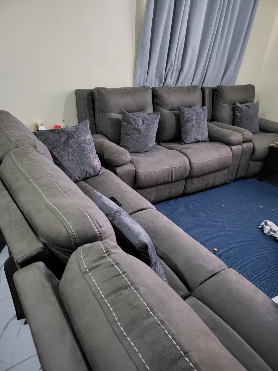7-Seater Grey L-Shaped Recliner Sofa Set