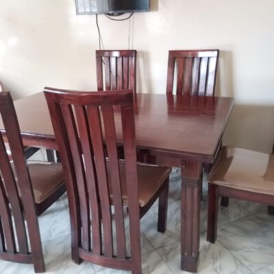 6 Seater Brown Hardwood Dining Table