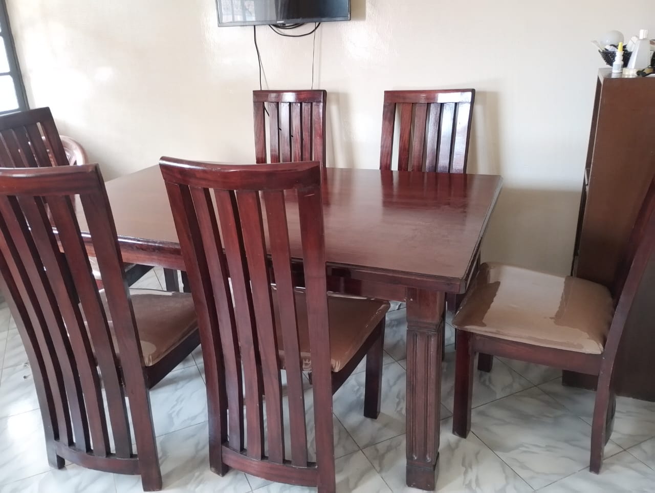 6 Seater Brown Hardwood Dining Table