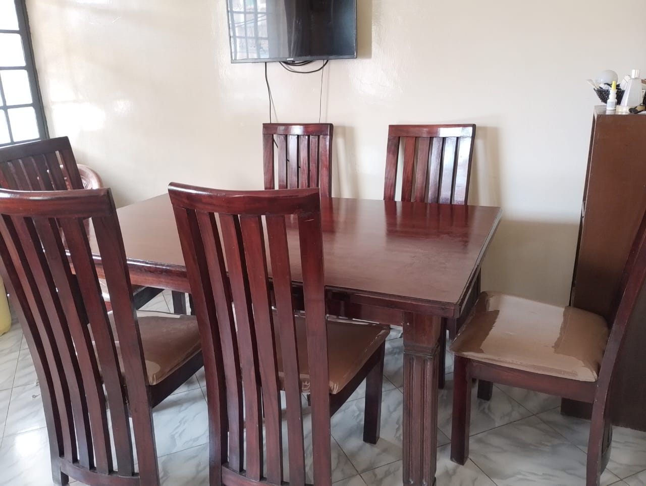 6 Seater Brown Hardwood Dining Table