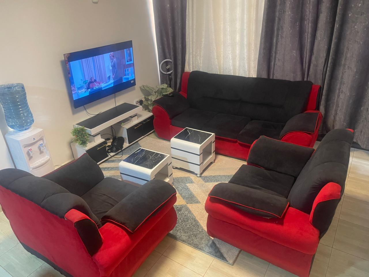 Modern 5-Seater Black And Red Sofa Set