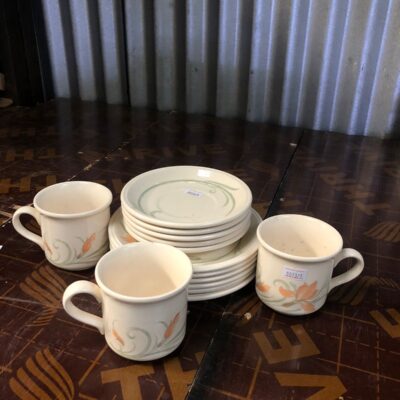 Ceramic Tea Cups & Matching Side Plates Set
