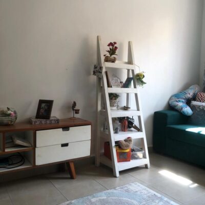 White Wooden Ladder-Style Display Shelf