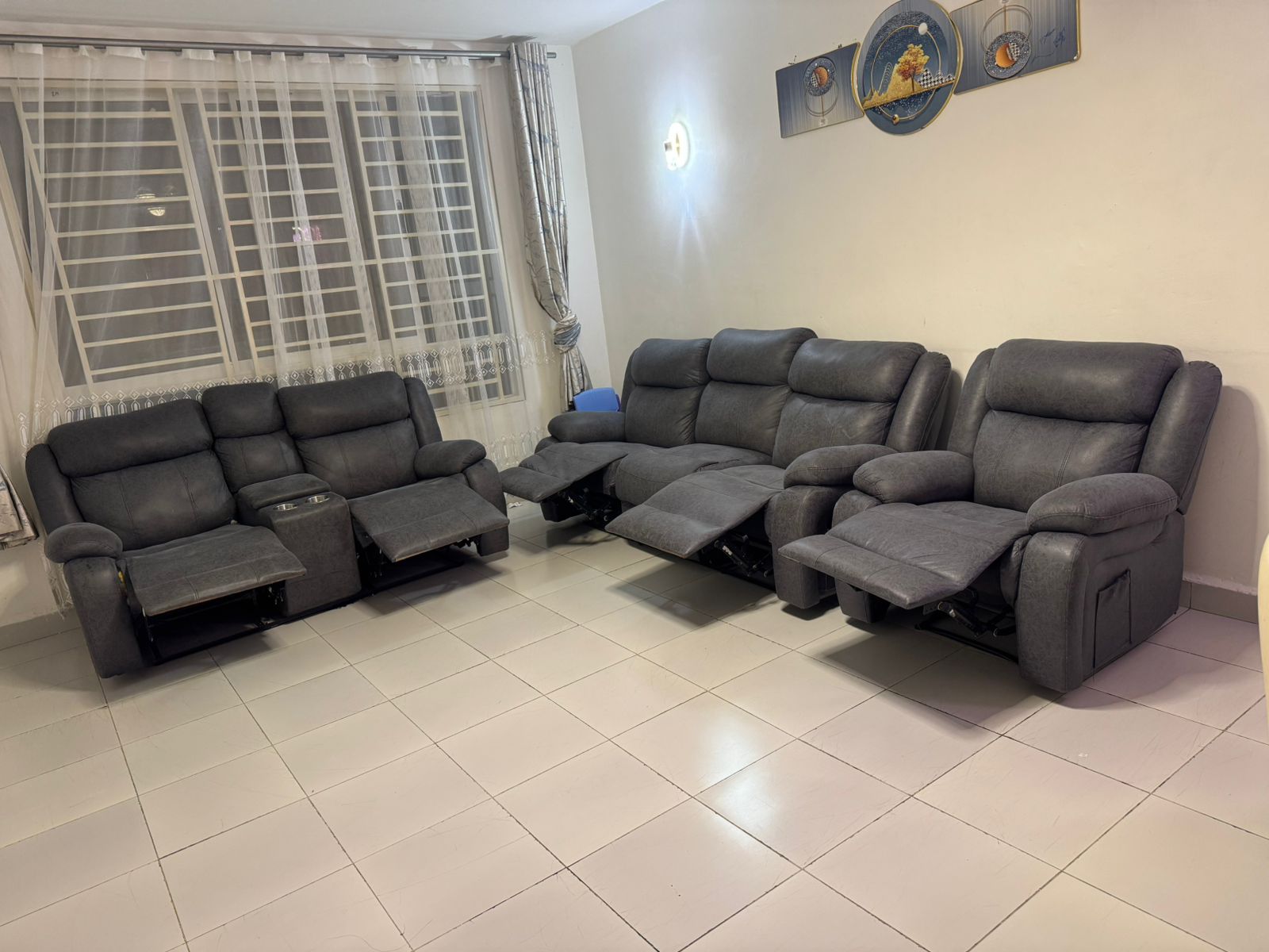 Grey 6-Seater Leather Recliner Sofa Set | Corido Marketplace