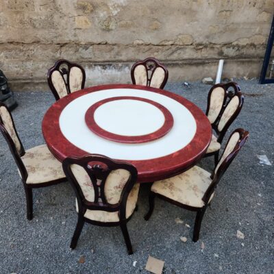 Round Marble-Top Dining Table