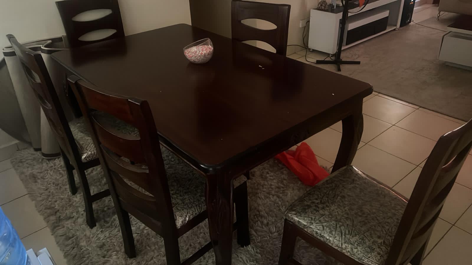 Brown 6 Seater Wooden Dining Table Set