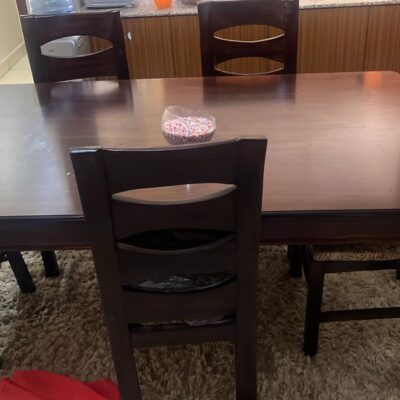Brown 6 Seater Wooden Dining Table Set