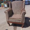 Brown & White Striped Wingback Armchairs On Sale