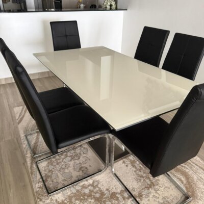 6-Seater Modern Glass Top Dining Set