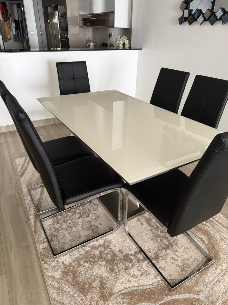 6-Seater Modern Glass Top Dining Set