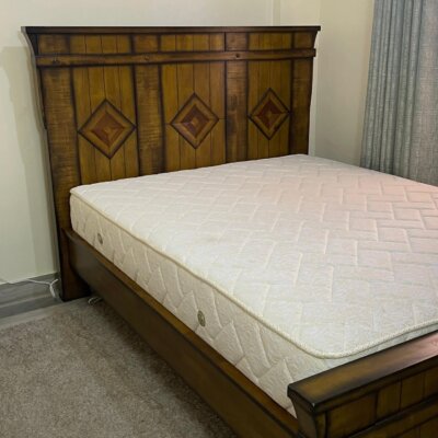 Solid Wood Queen Size Bed Frame & Mattress (5 By 6)