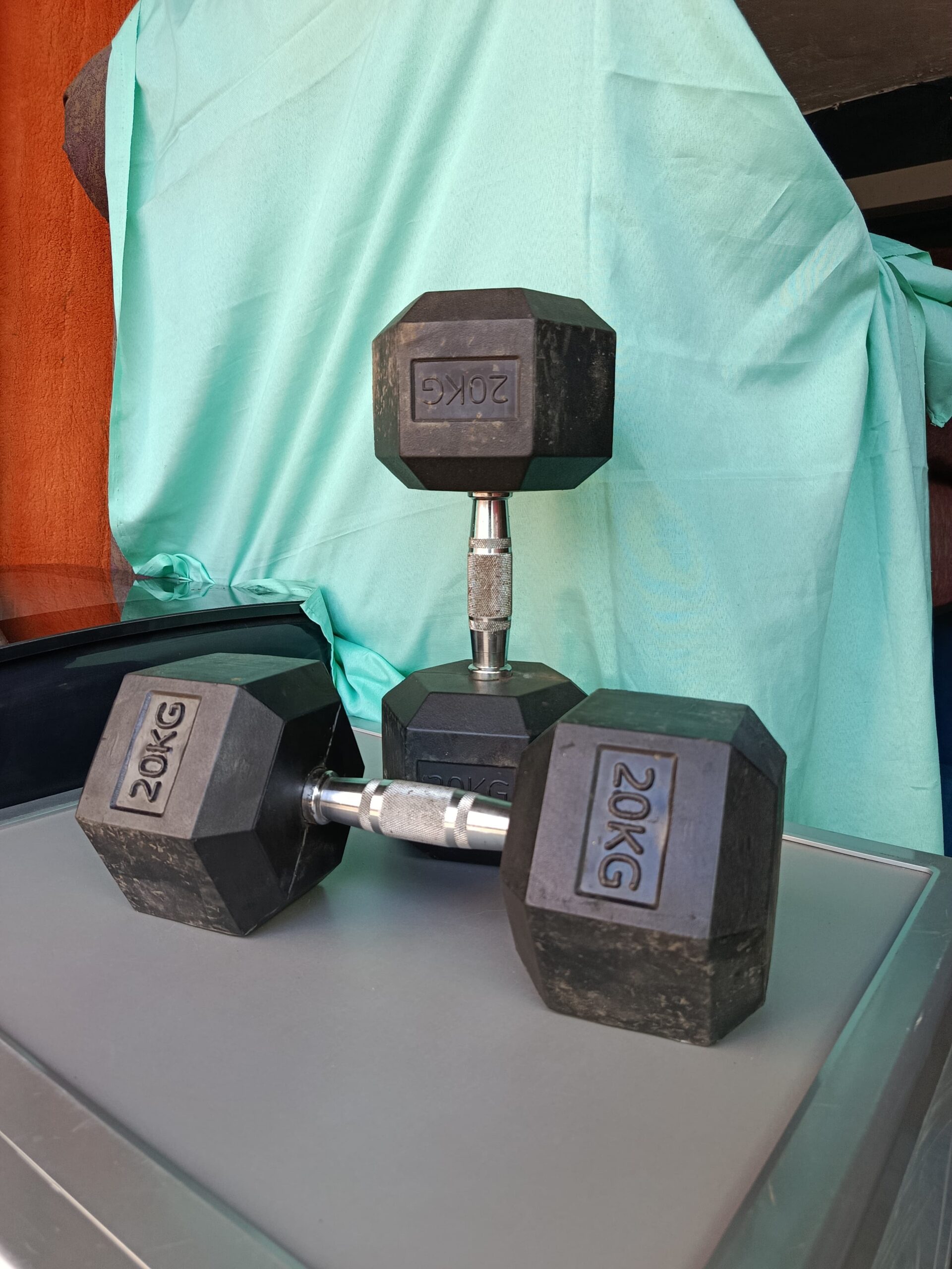 20KG Hex Rubber Dumbbells