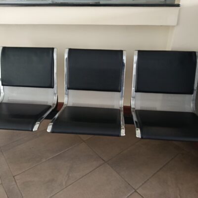 3-Seater Metal and Leather Waiting Bench