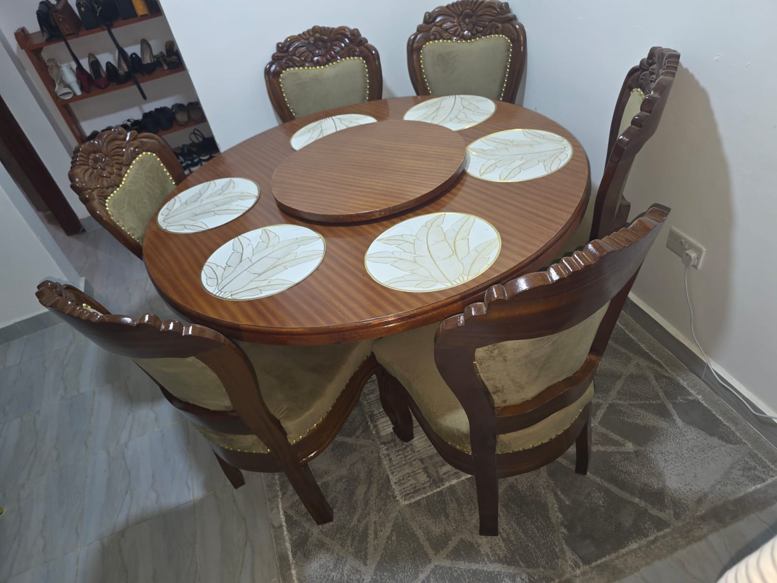 Clean 6 Seater Dining Set with Circular Table & Lazy Susan 2 Clean 6 Seater Dining Set with Circular Table & Lazy Susan