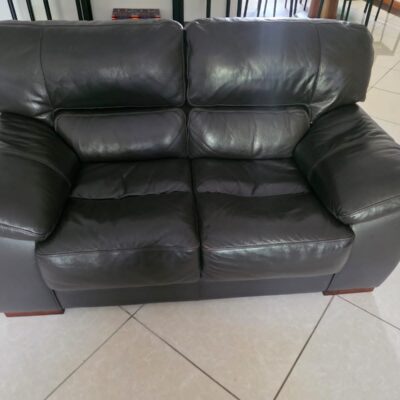 Elegant black 6-seater pure leather sofa