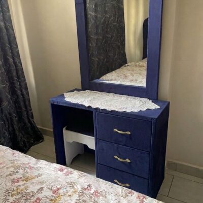 Modern Royal Blue 5*6 Chester Bed & Blue Velvet Chester Dressing Table