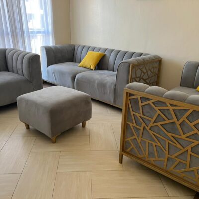 Modern, Grey 6 Seater Sofa+ Ottoman