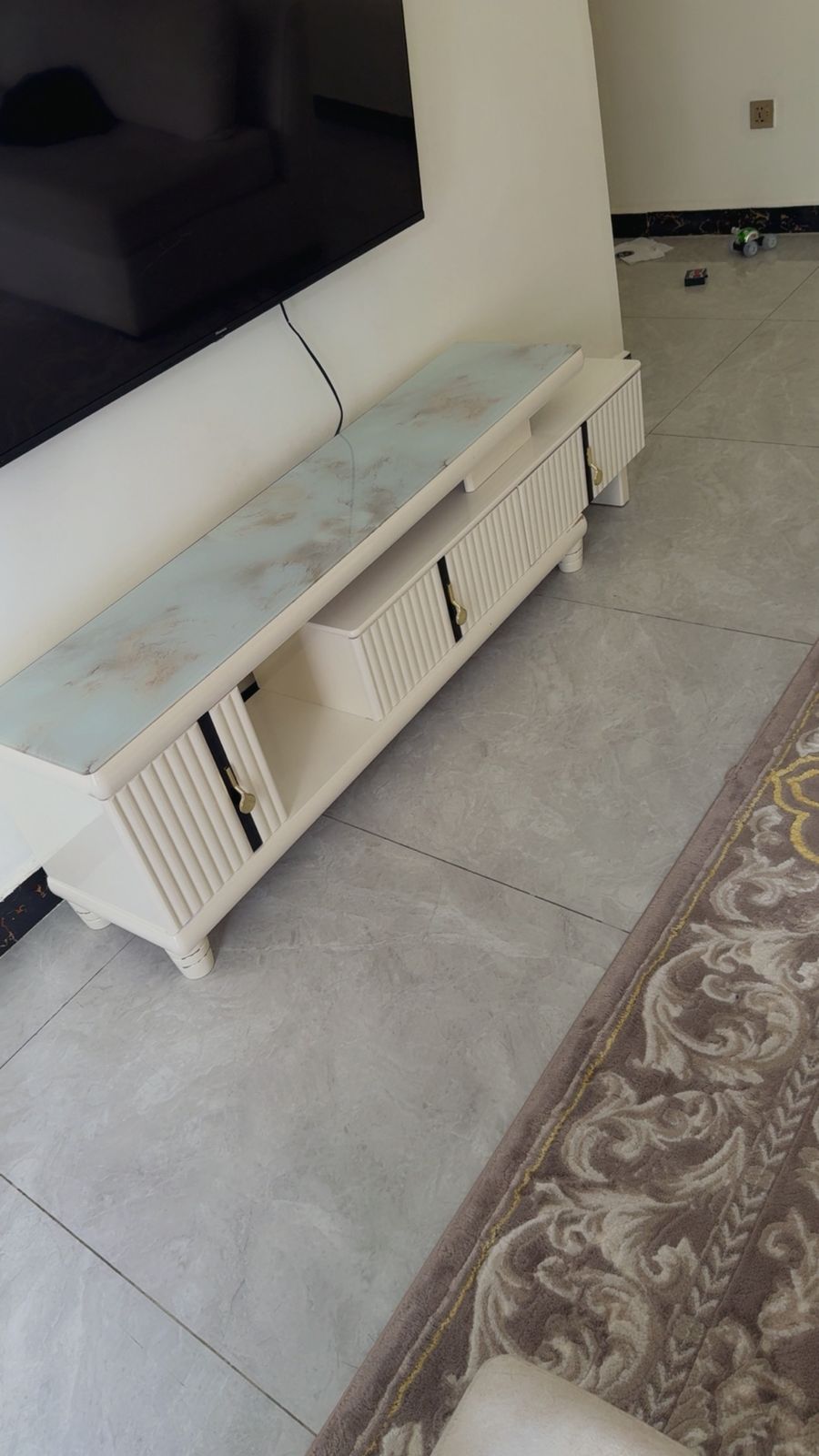 Polished Marble Top TV Stand 