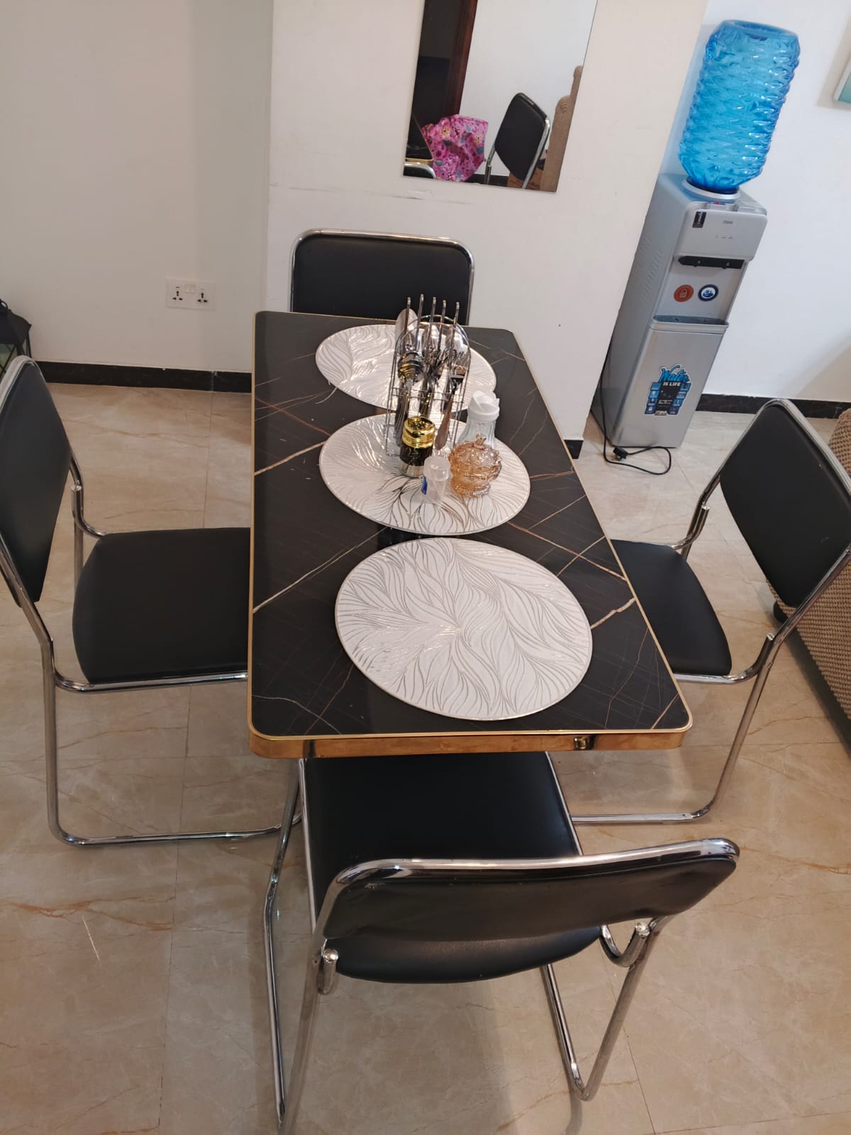 Black and Gold 4 Seater Marble top Dining Set.