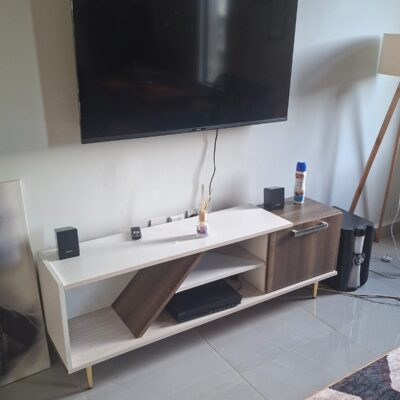 White and Brown TV stand available