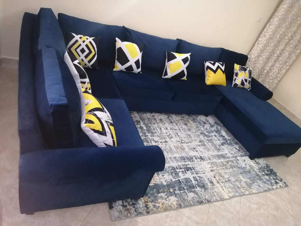 Spacious 9-Seater Navy Blue Sofa Set