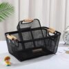 3pcs Mesh plastic storage baskets with bamboo Handles