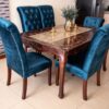 6 seater dinning table with blue chester seats