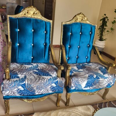 Blue velvet Maharaja seven seater sofa set