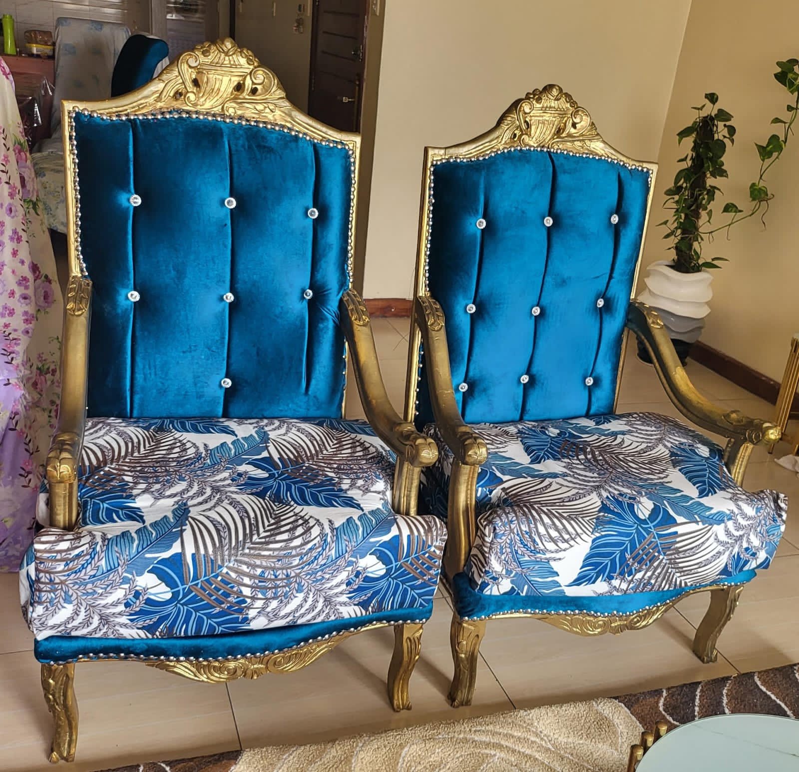  Blue velvet Maharaja seven seater sofa set