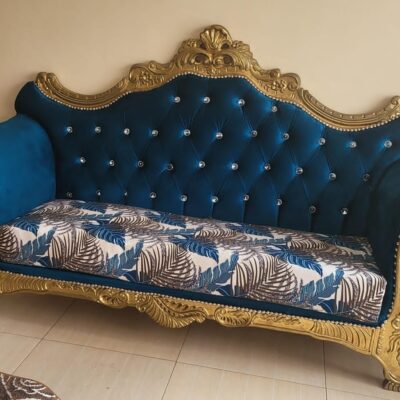 Blue velvet Maharaja seven seater sofa set