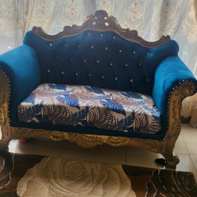 Blue velvet Maharaja seven seater sofa set