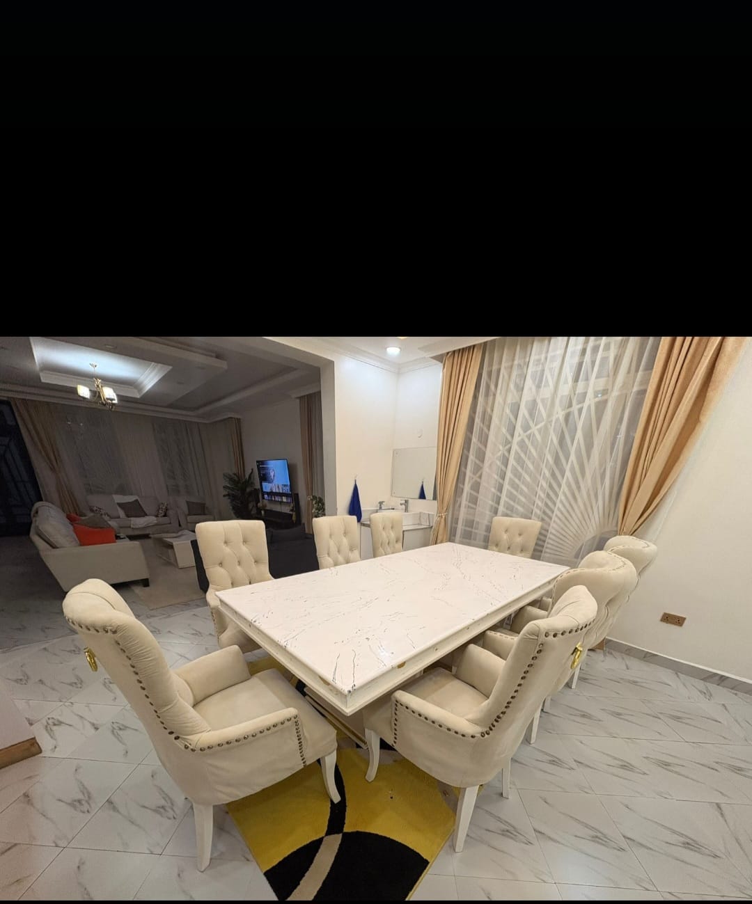 Clean 8-Seater White Marble Top Dining Table 