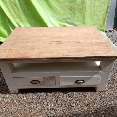 2 Side Shelve Brown and White Wooden Coffee Table