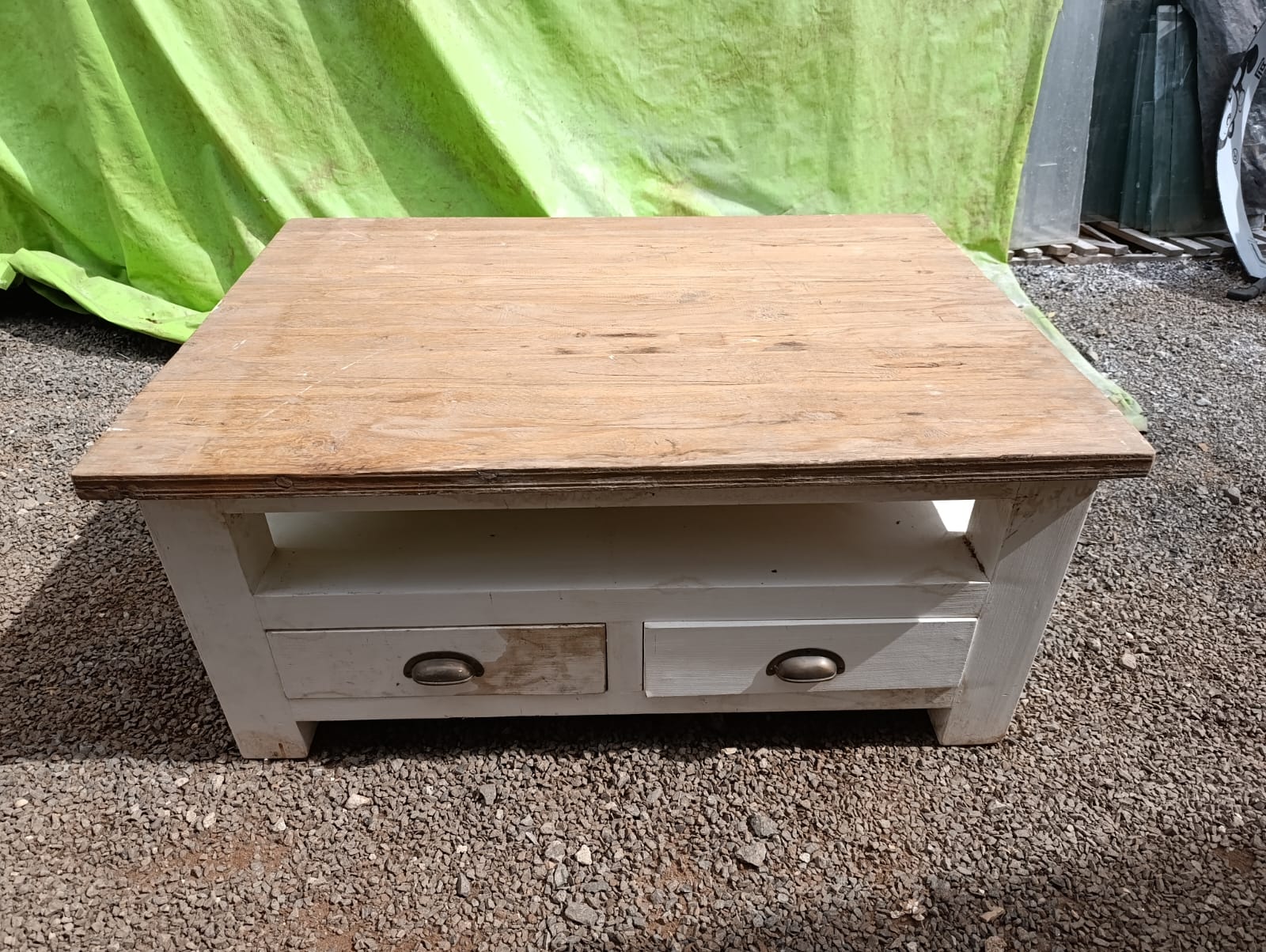 2 Side Shelve Brown and White Wooden Coffee Table